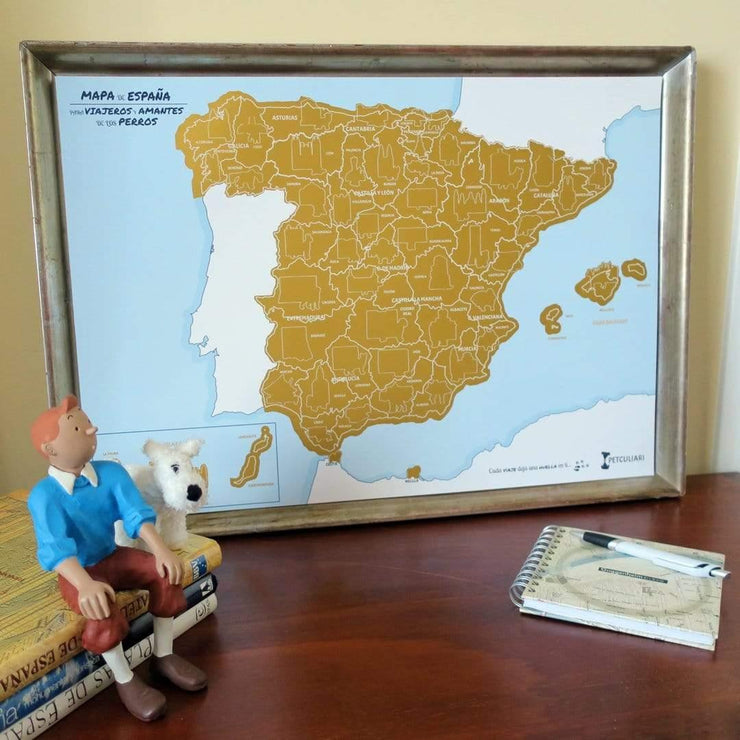 Mapa rascable de España para viajar con perro, 59x42 cm